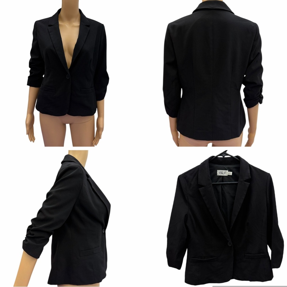 Eliza J Black Ruched Sleeve Blazer Womens Small Petite